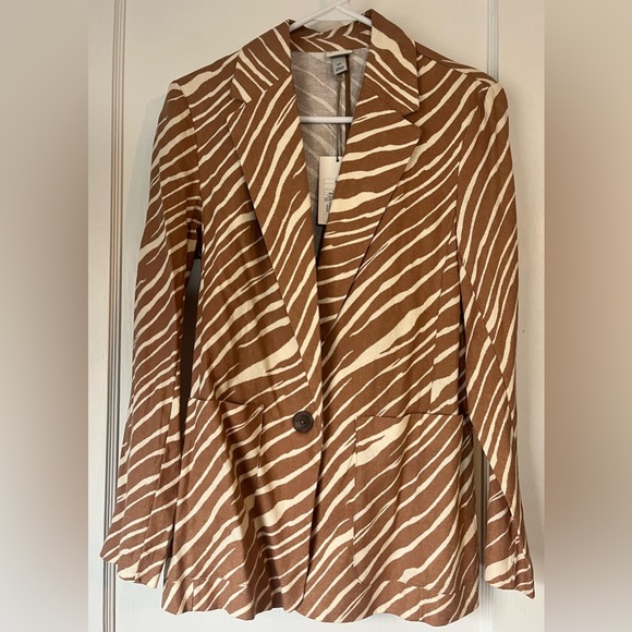 Women's Relaxed Fit Brown Zebra Print Blazer - A New Day - Picture 5 of 5